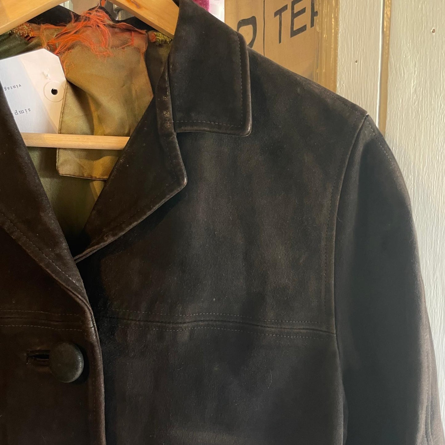 Vintage 50s/60s Dark Brown Suede Leather Jacket Coat