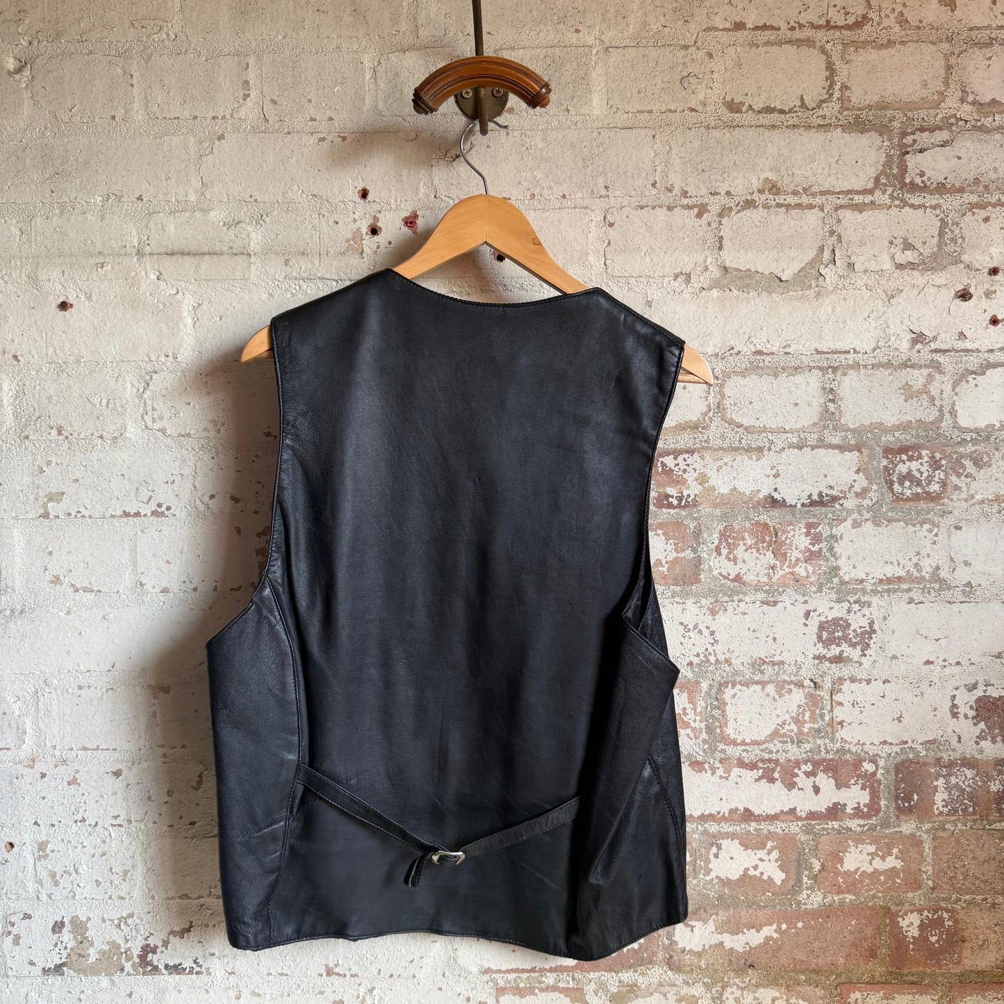 1980s Black Leather Waistcoat