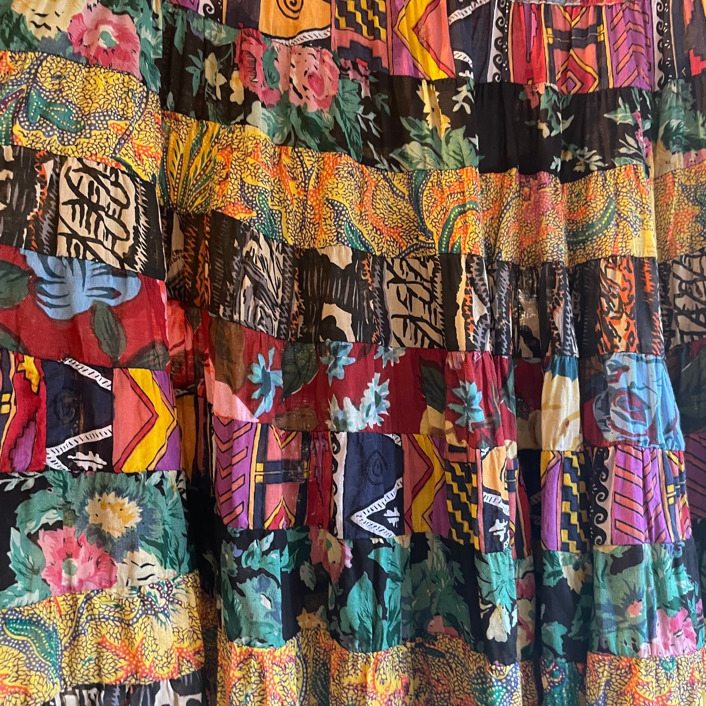 1970s H&M Indian Block Print Multi Patterned Mini Skirt