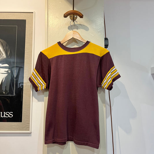 1960s Maroon and Mustard rayon Sports T-Shirt