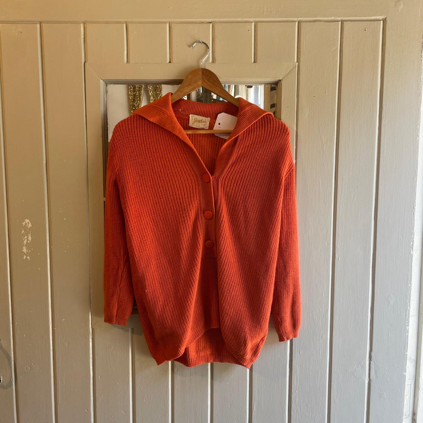 1960s Orange Wool Knitted Button Jumper