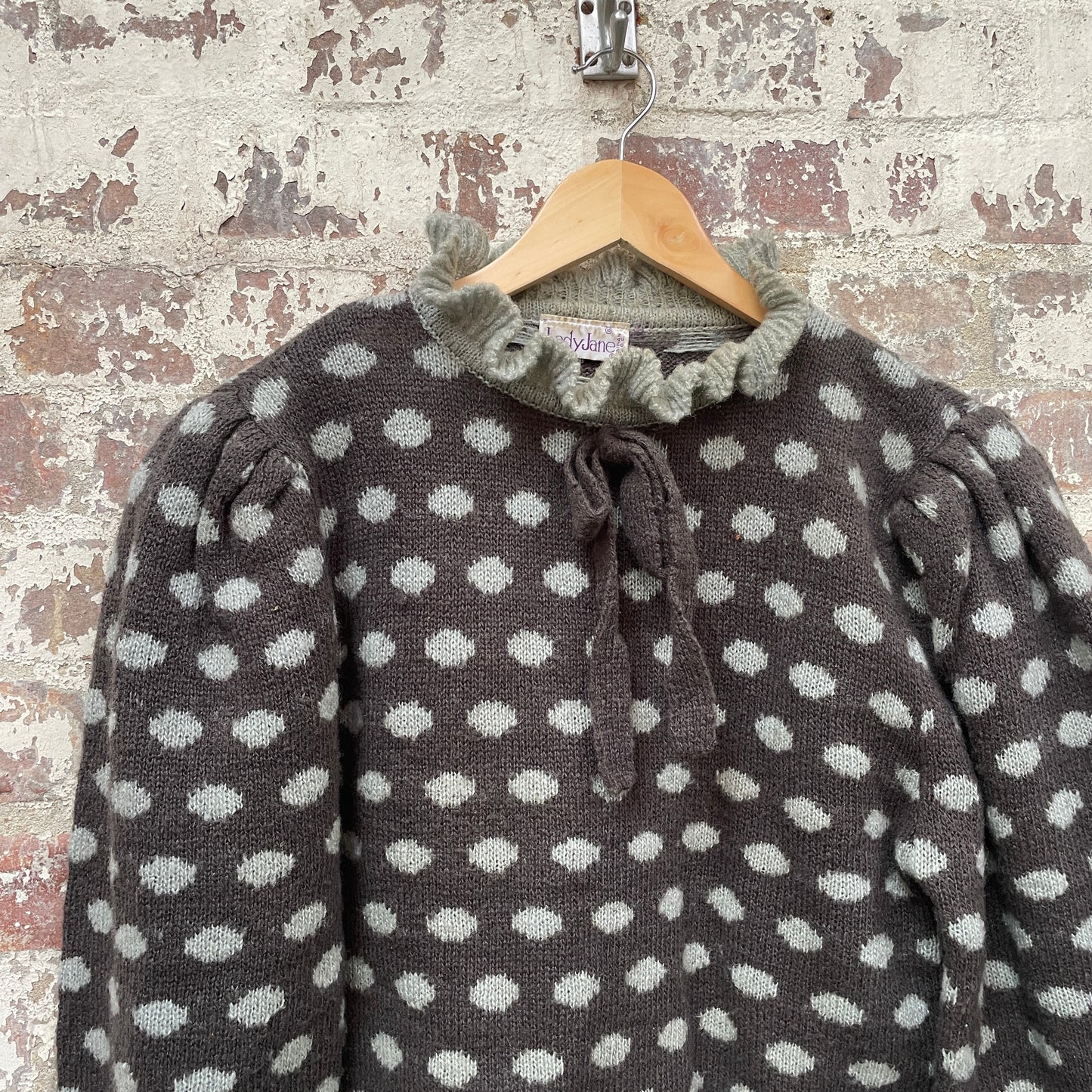 Vintage 1970s 1980s Brown Polka Dot Knitted Jumper