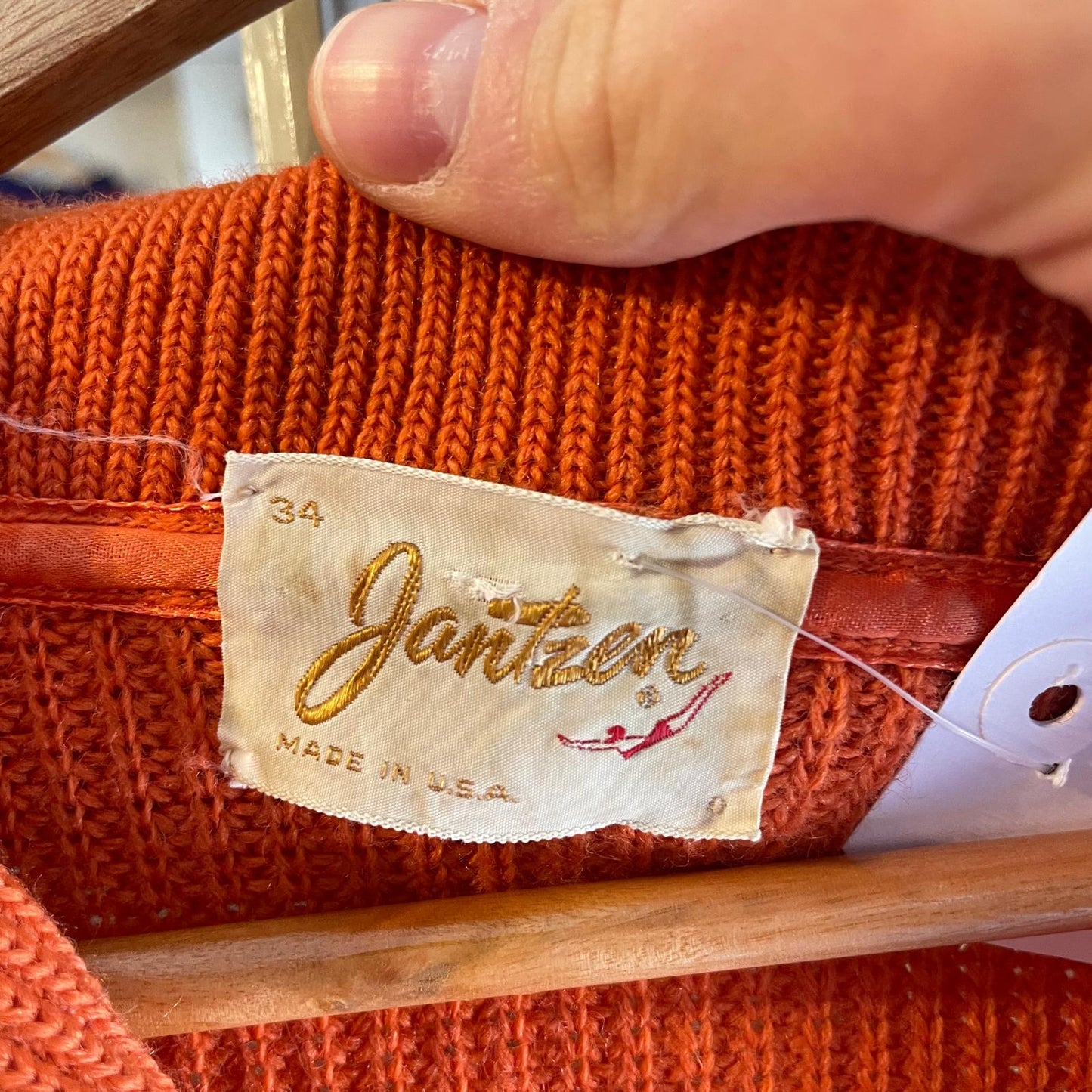 1960s Orange Wool Knitted Button Jumper