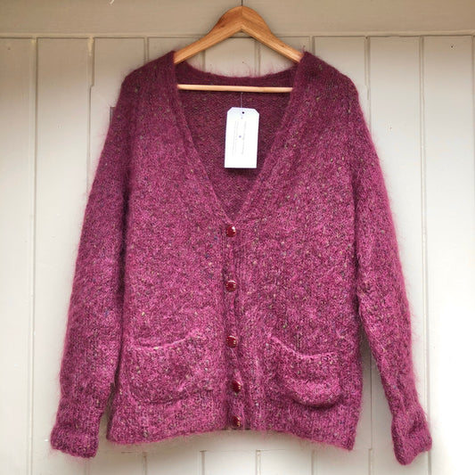 1970s Maroon Mohair Knitted Cardigan Jumper