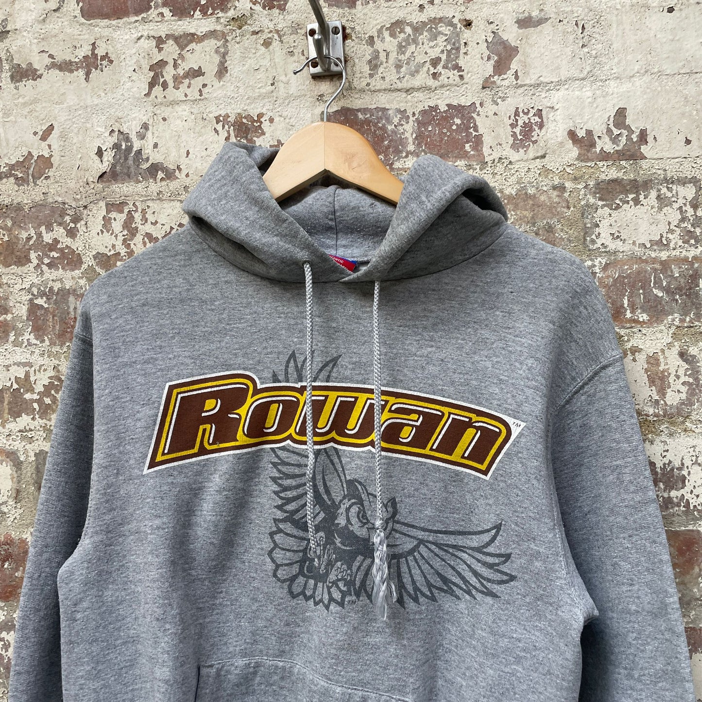 Vintage 1990s Grey College Champion Print Hoodie Sweatshirt Jumper