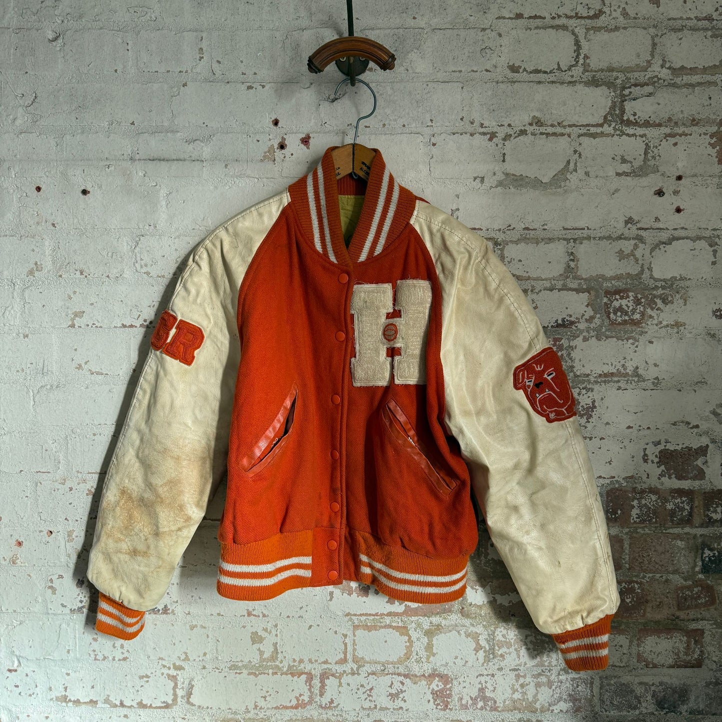 1960s Orange and Cream Wool Leather Varsity College Jacket