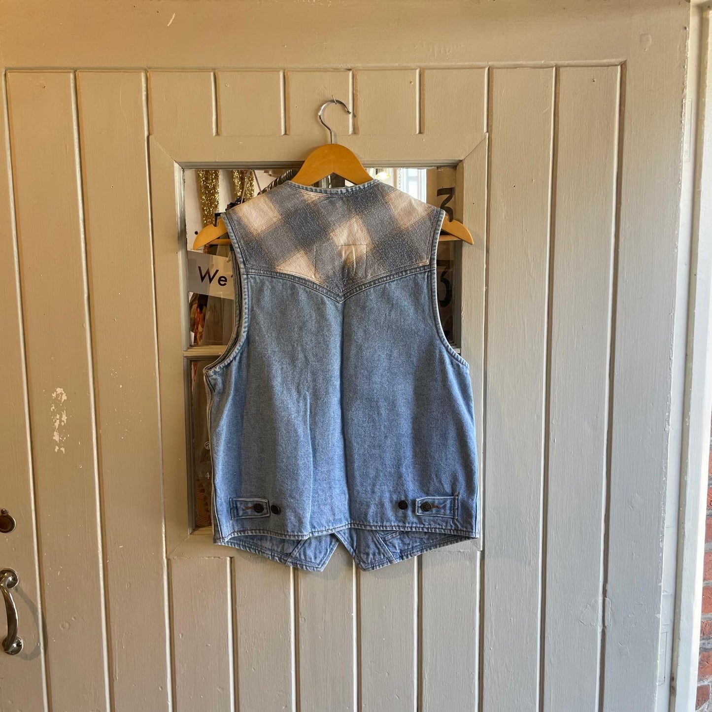 1980s Light Blue Denim Checkered Gilet Vest