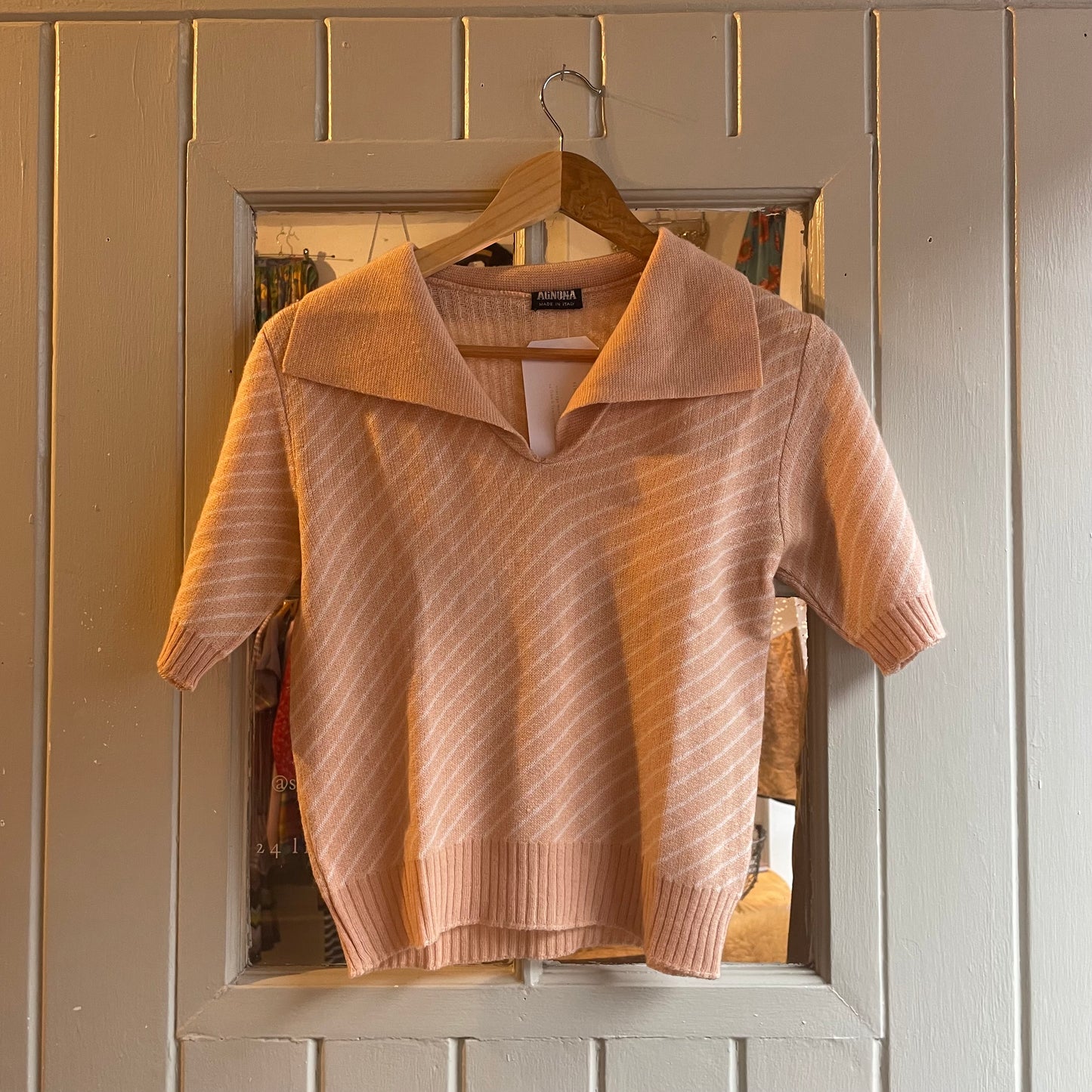 1960s Italian Peach Knitted Stripe Shirt Top