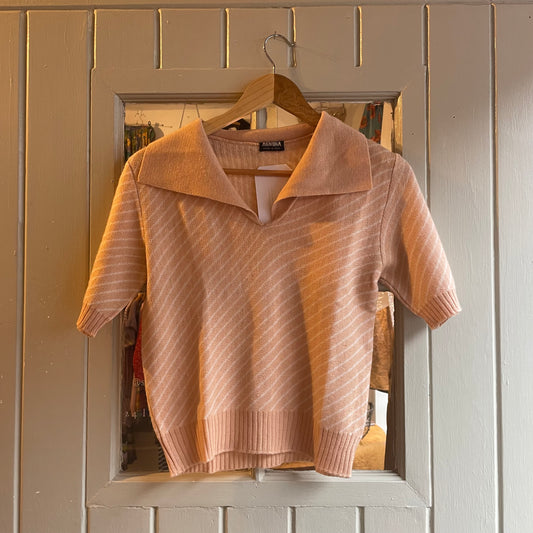 1960s Italian Peach Knitted Stripe Shirt Top