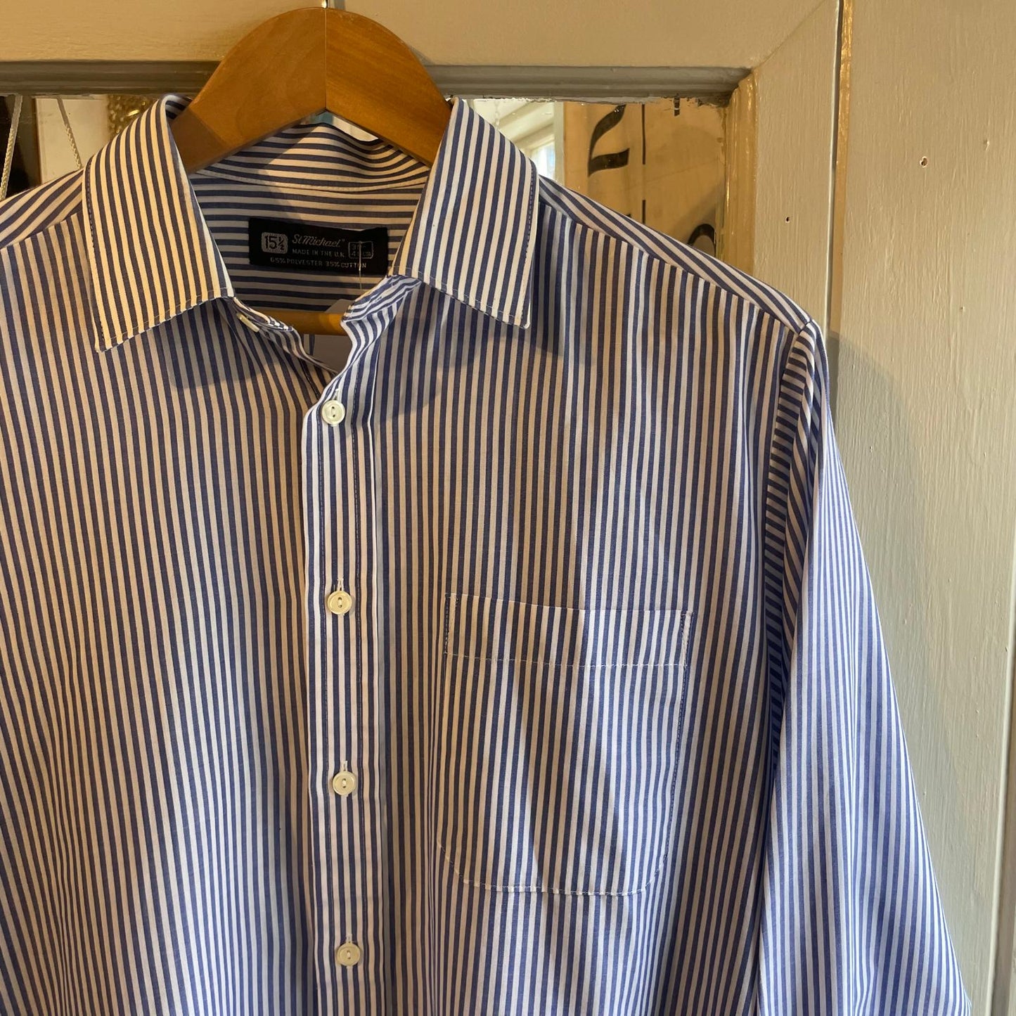 1980s Blue and White Long Sleeved St Michaels Striped Shirt