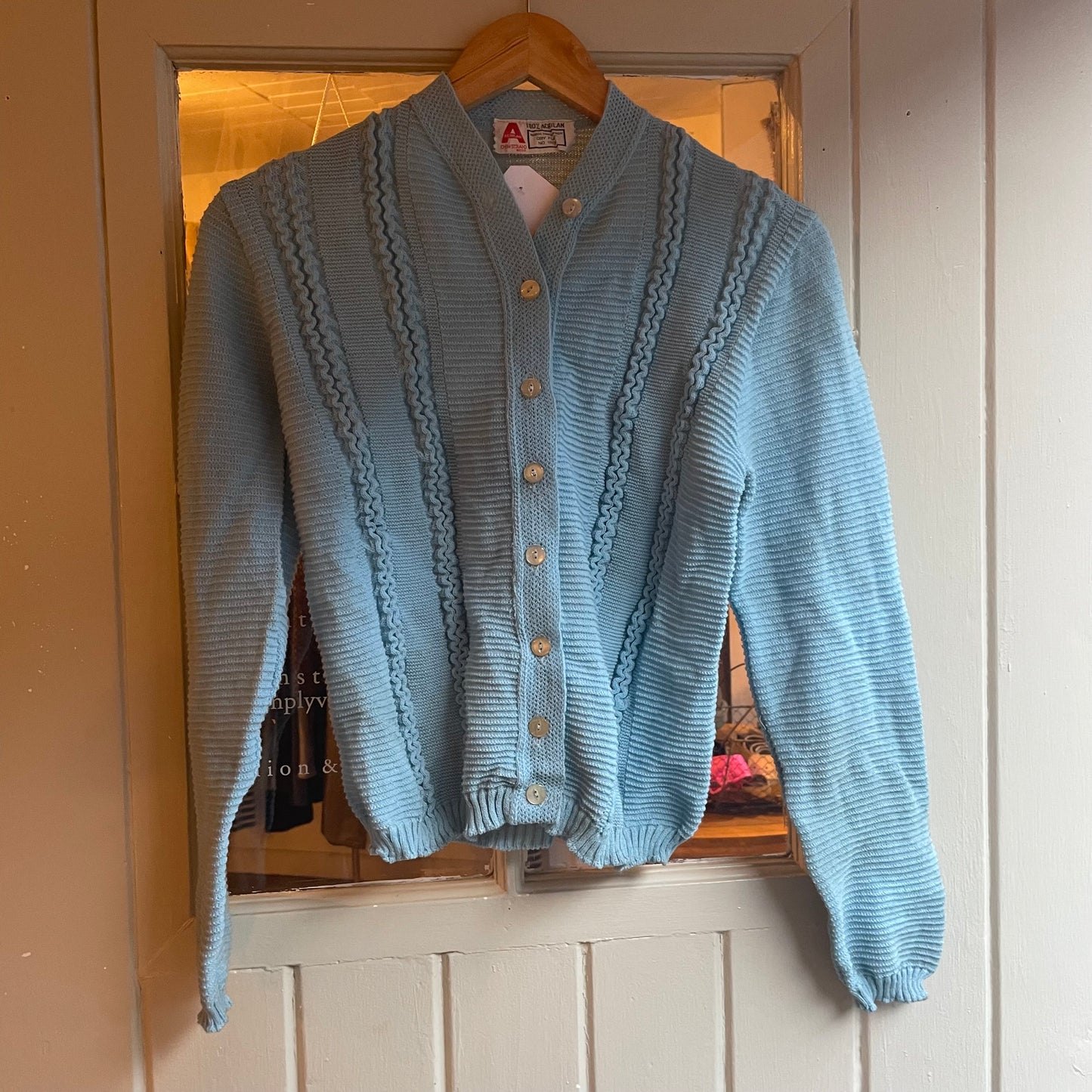1970s Blue cable Knitted Cardigan Jumper