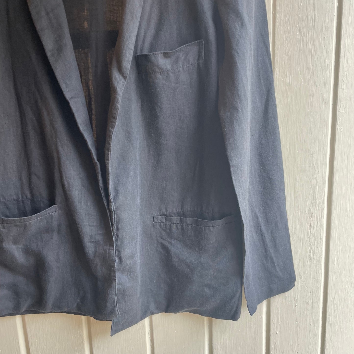 1980s Black Linen Open Blazer Style Jacket