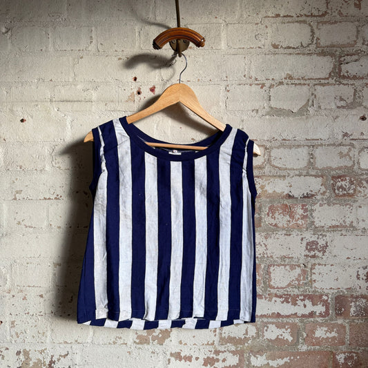 1970s Blue and White Stripe Vest Top
