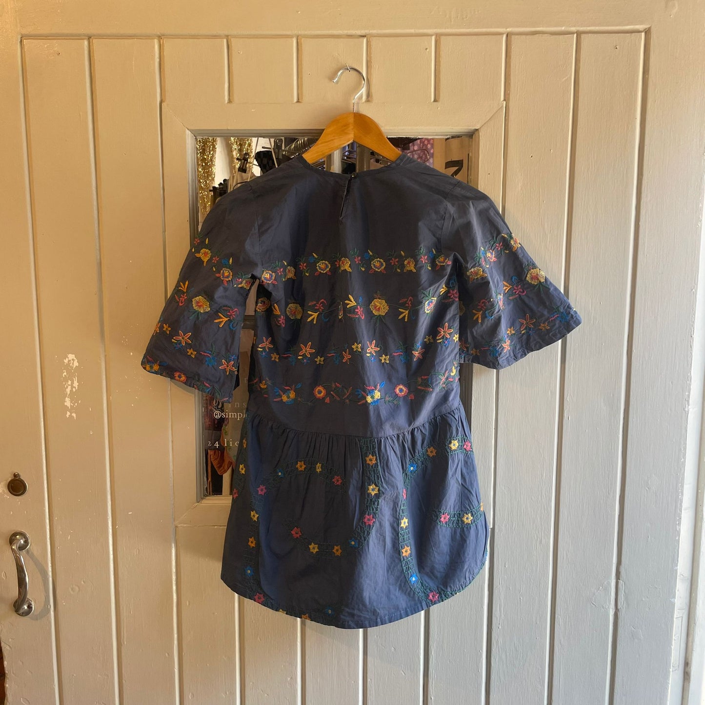 Vintage 70s/80s Navy Cotton Boho Style Blouse Shirt
