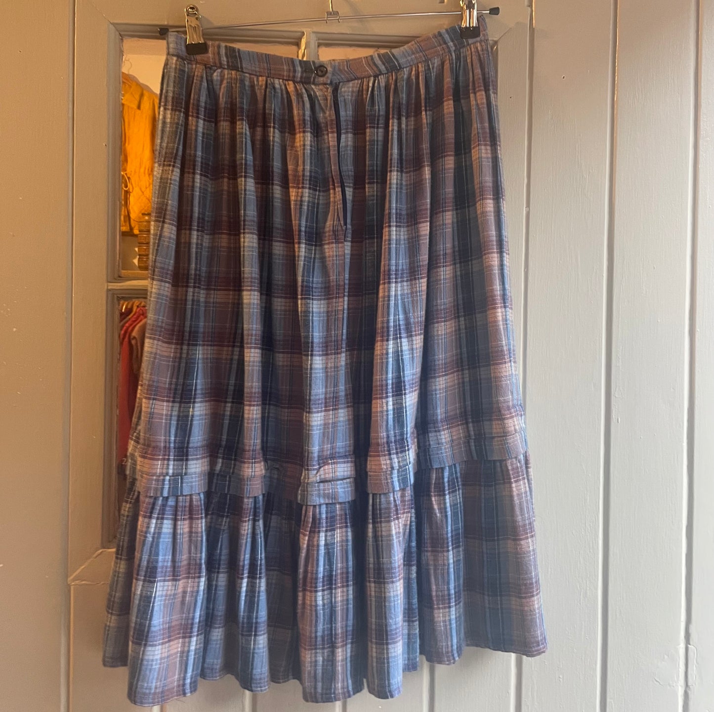 1970s Blue Checked Cotton Skirt