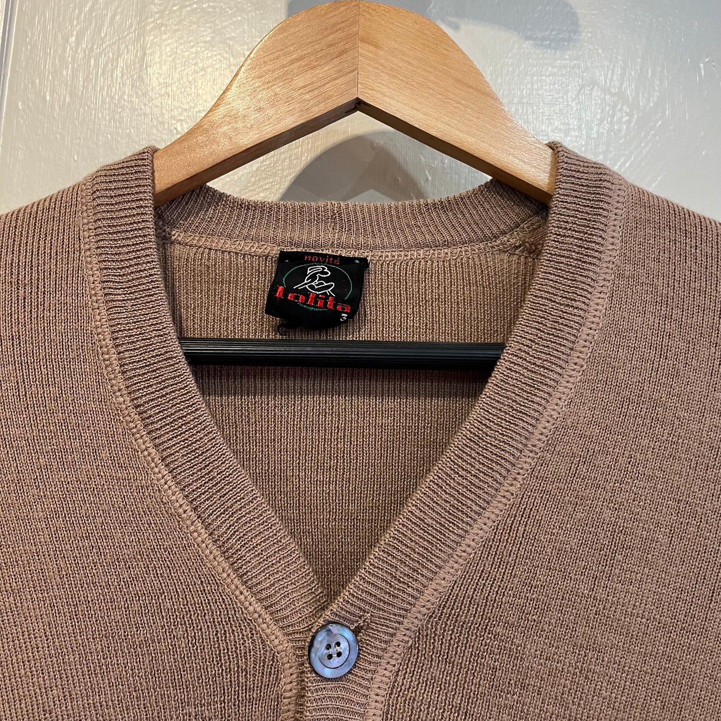 1970s Beige Knitted Button Down Cardigan Jumper