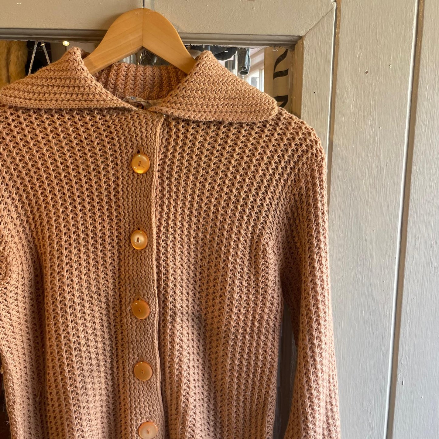 70s 80s Beige British Cable Knitted Cardigan Jumper