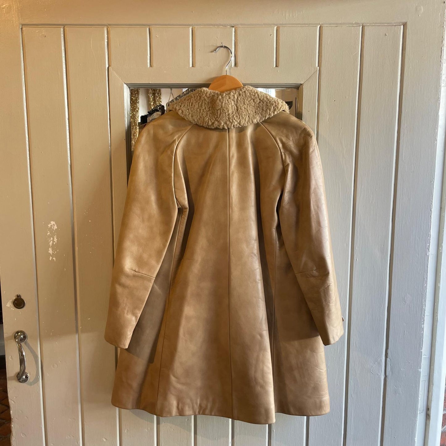 1960s 1970s Beige Sheepskin Long Coat Jacket