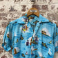 1970s Blue Hawaii Graphic Button Shirt