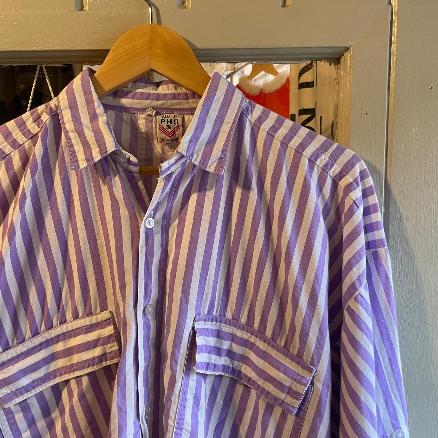 1980s Unusual Design Purple Long Sleeve Shirt