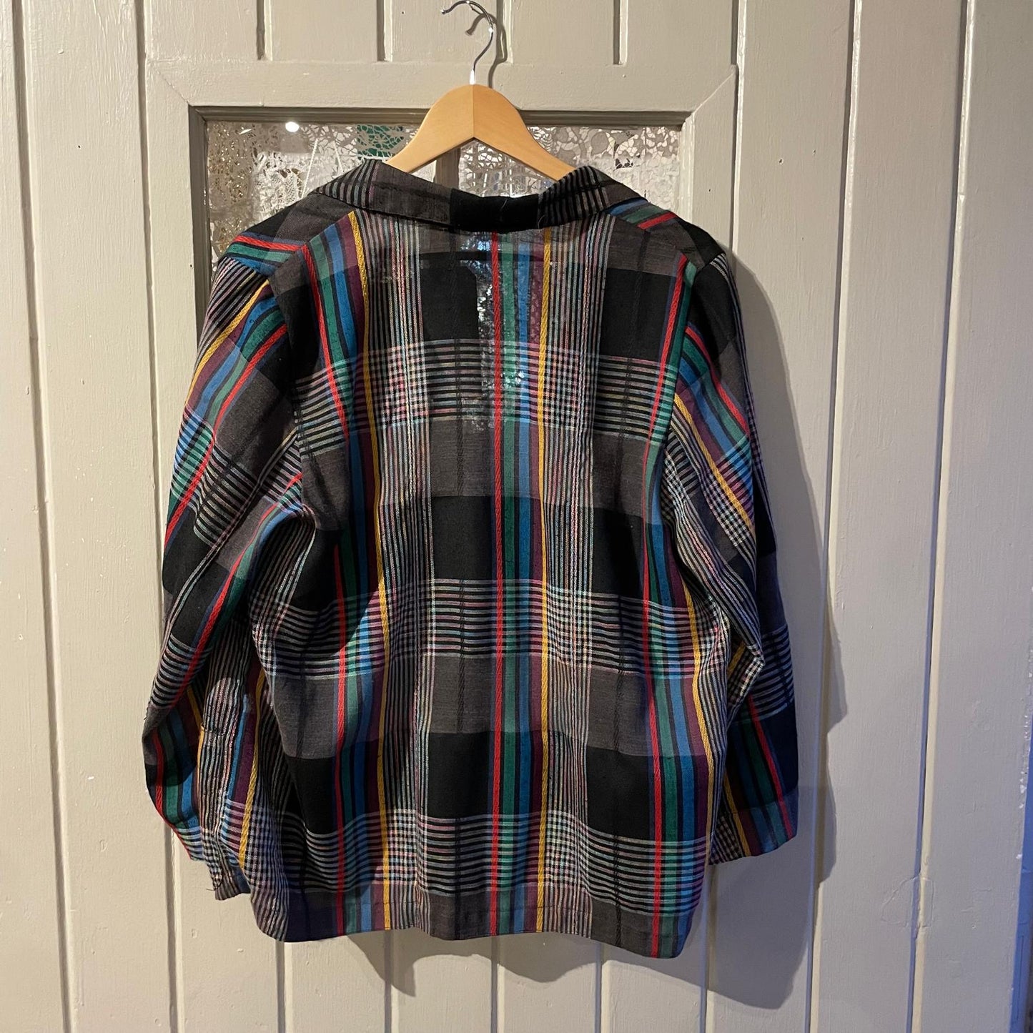 1980s Black Check Linen Button jacket