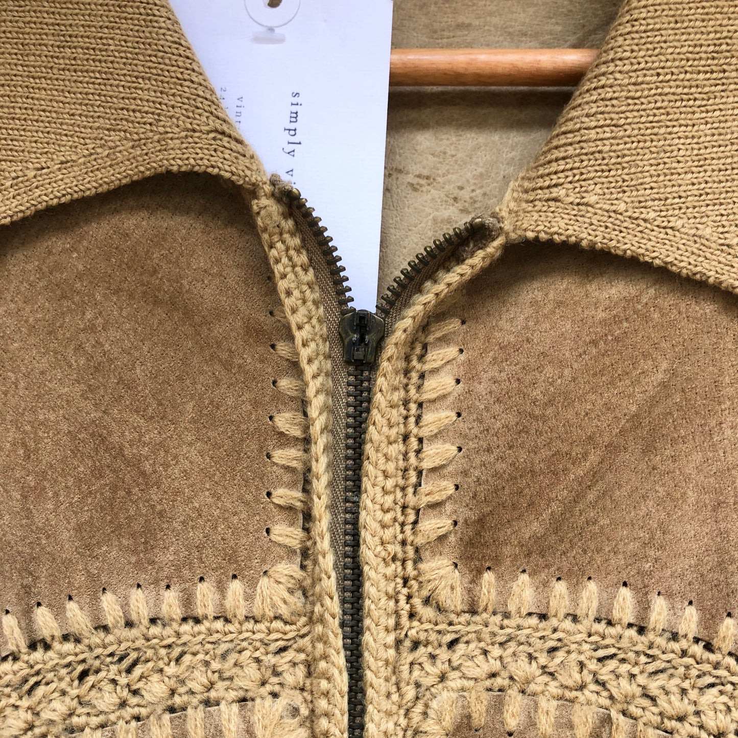 1970s Italian Suede Patchwork Zip Up Knitted Jacket
