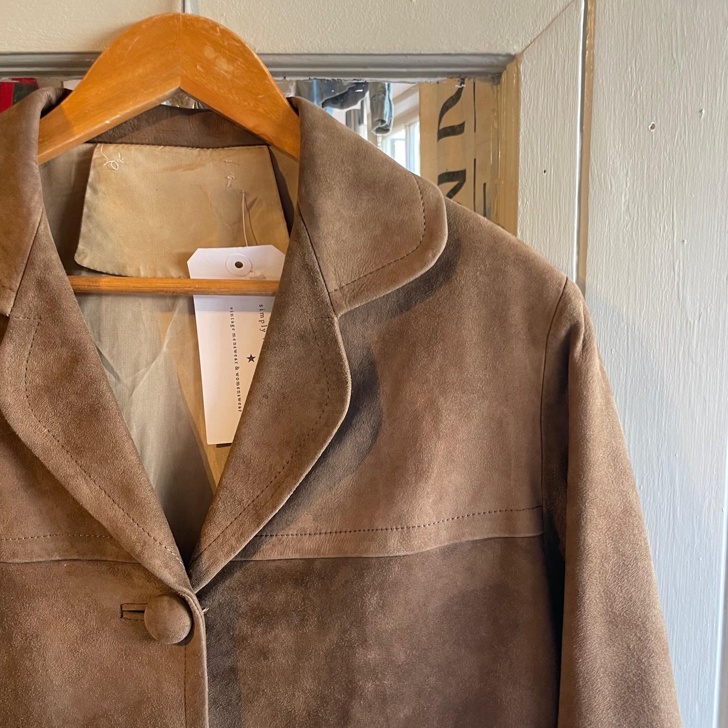 1960s Brown Suede Leather Mid Coat Jacket