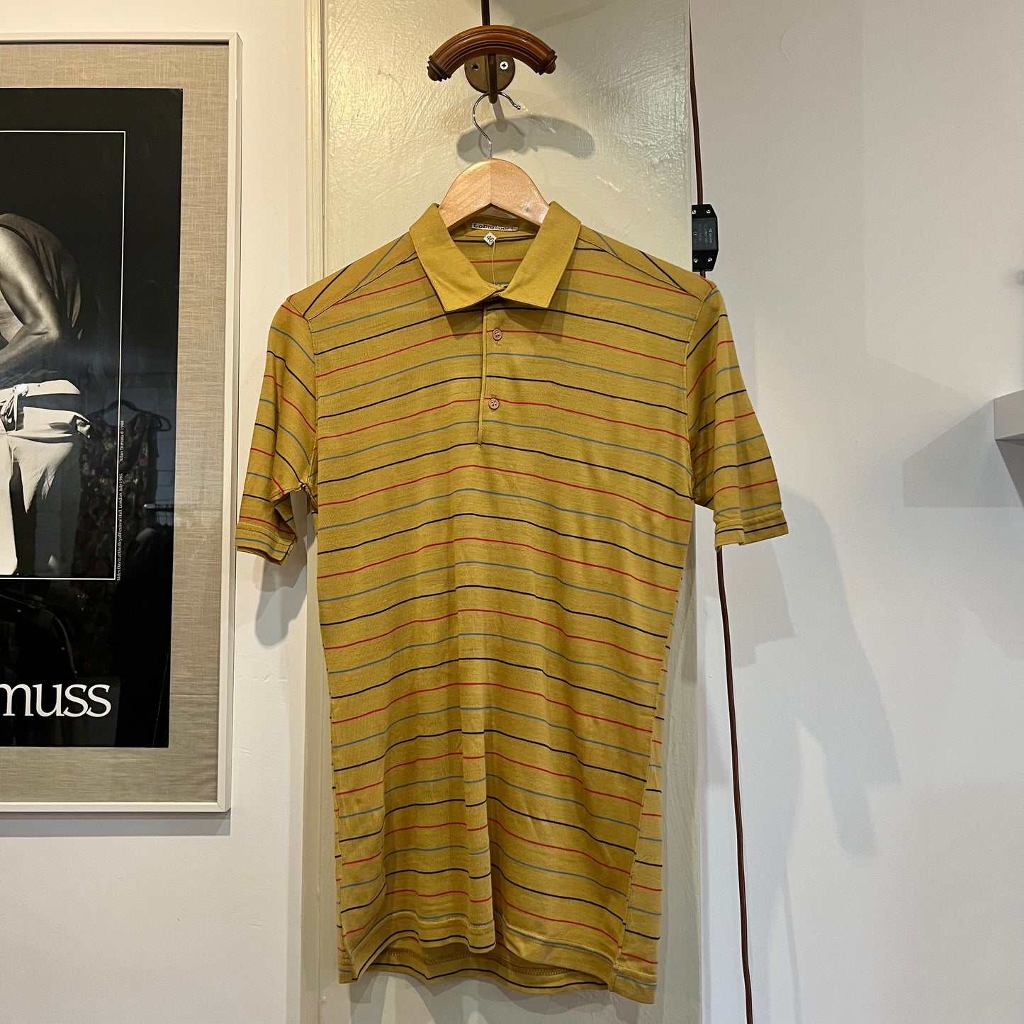 1980s Mustard Striped Polo Shirt Top