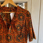 1970s Orange Floral Print Mid Length Dress