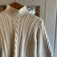 1980s Cream Wool Mock Neck Knitted Arran Jumper