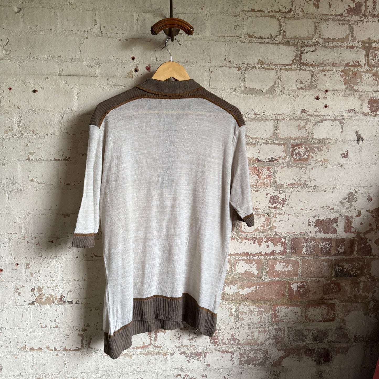 1980s Beige Tootal Polo Shirt Top