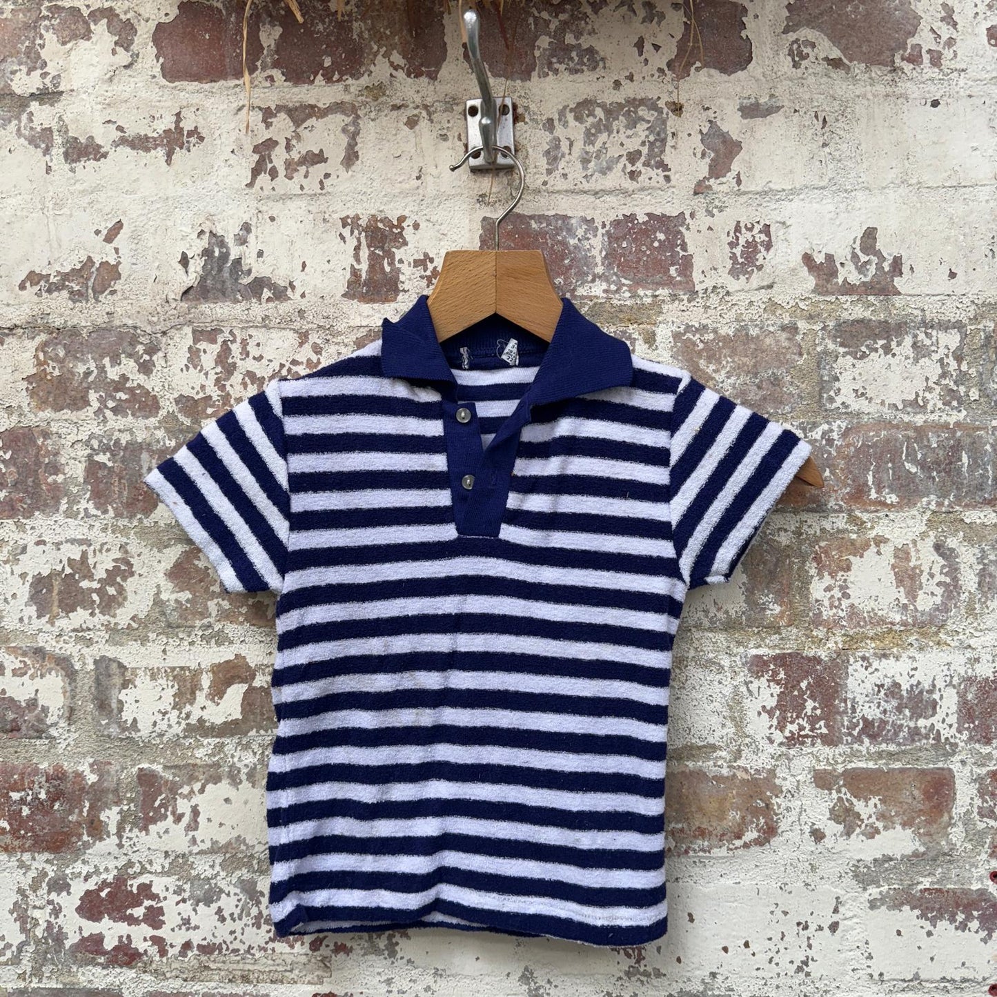 1970s Blue Striped Towelling Polo Shirt