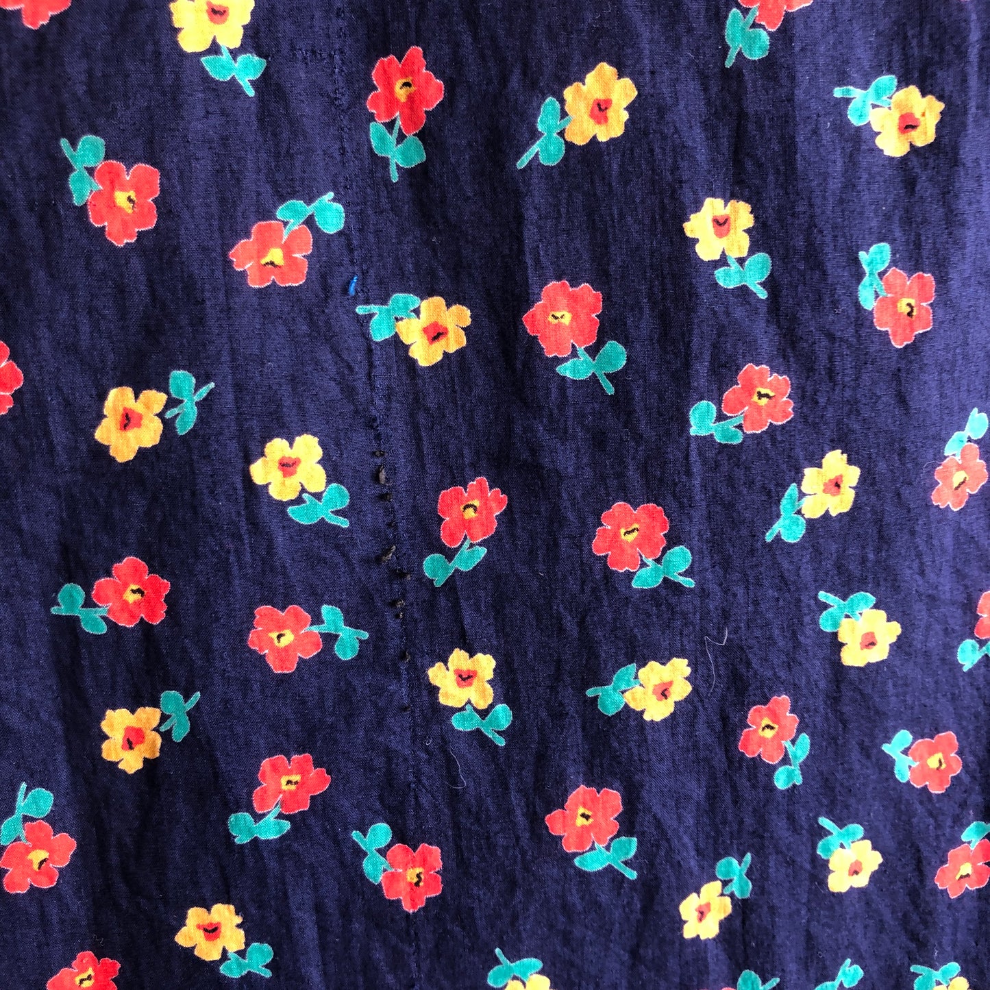 1970s Navy Floral Print Bell Sleeve Blouse