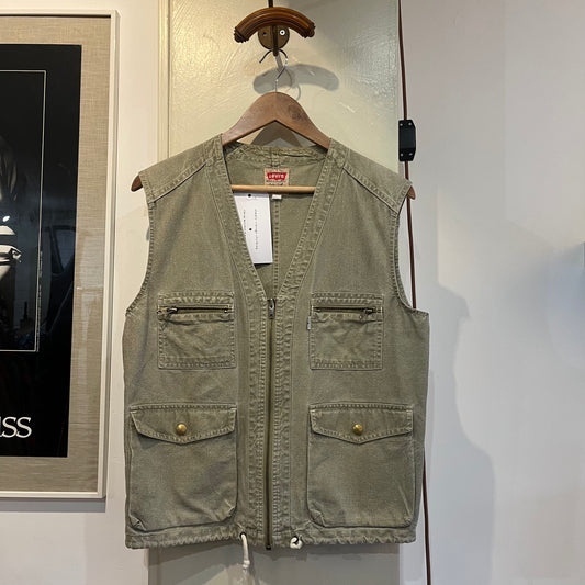 1980s Beige Levis Zip Up Utility Vest