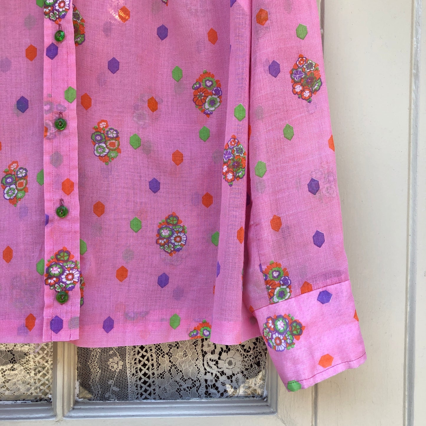 1970s Pink Chiffon Dagger Collar Shirt