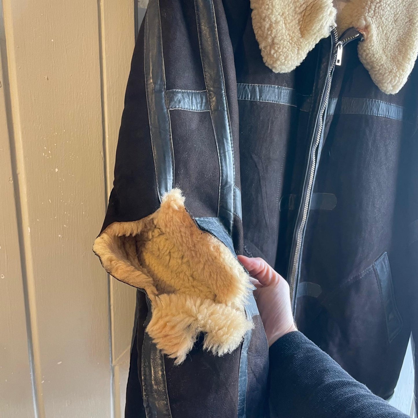 1970s Dark Brown Sheepskin Lined Zip Up Flight Jacket
