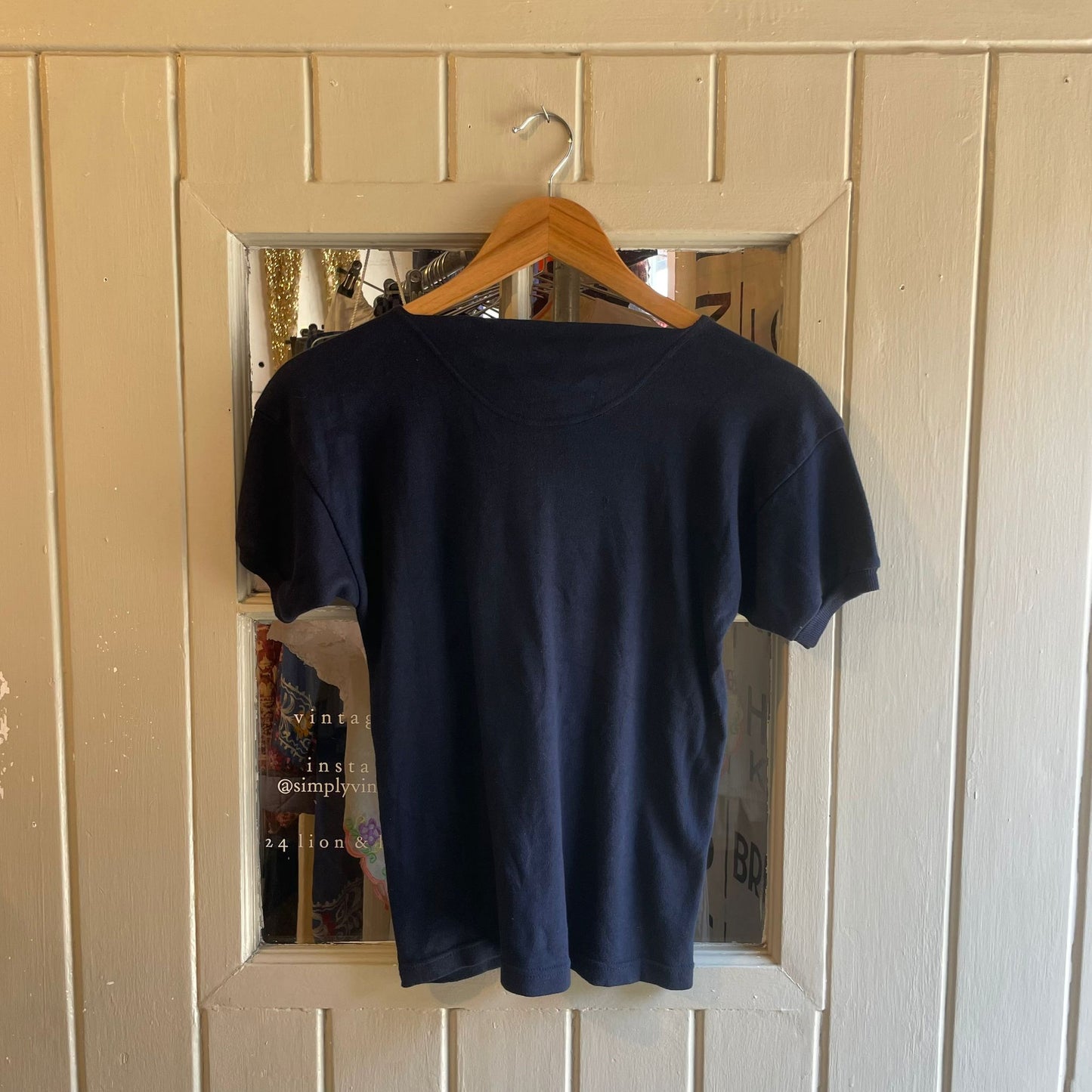 Vintage 70s/80s Navy Cotton Button Henley Top