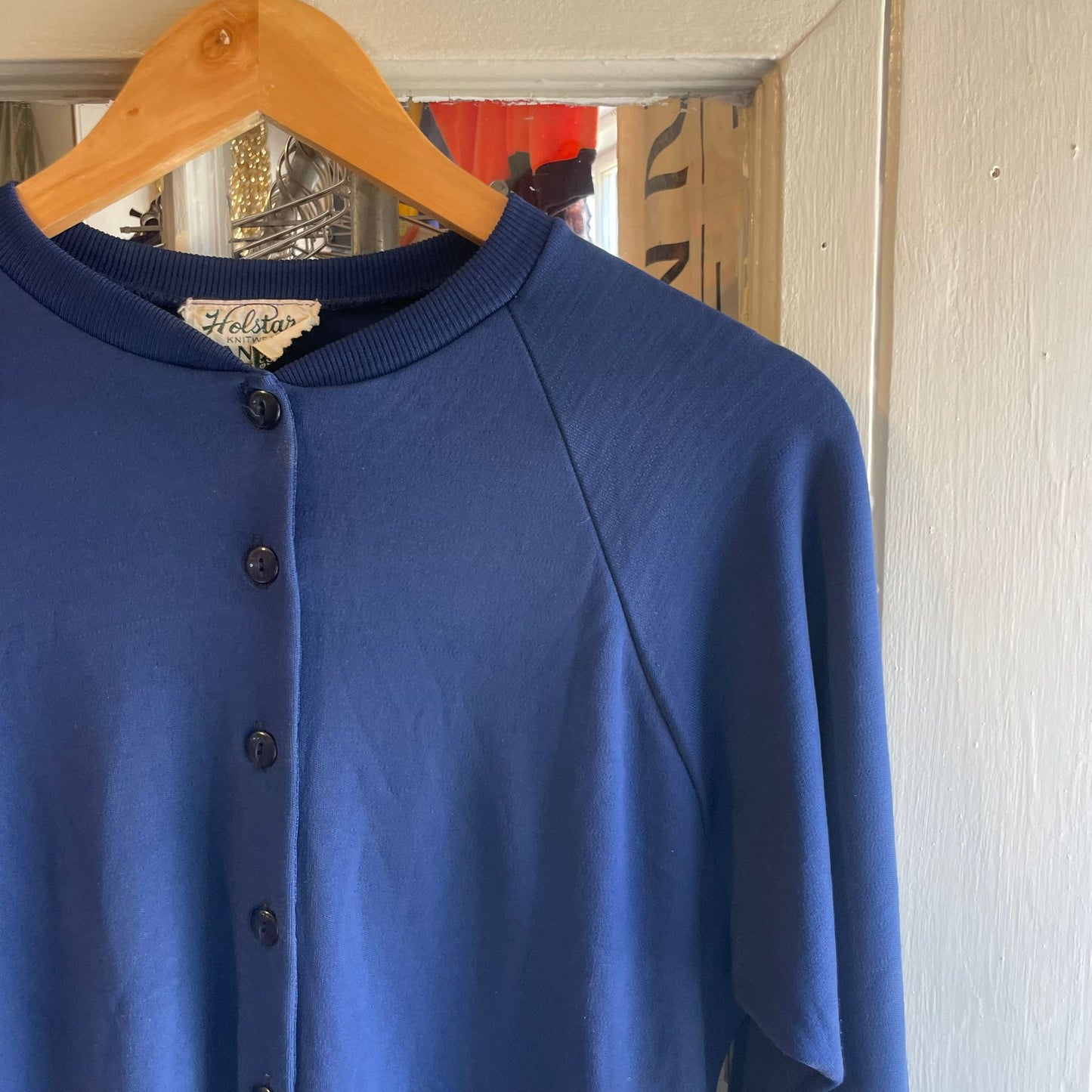 Vintage 60s/70s Navy Bri Nylon British Cardigan Jumper