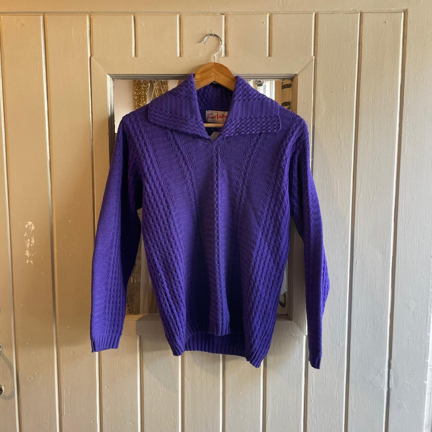 1950s 1960s Purple Wool British Knitted Jumper