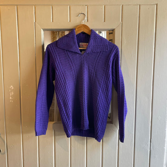1950s 1960s Purple Wool British Knitted Jumper