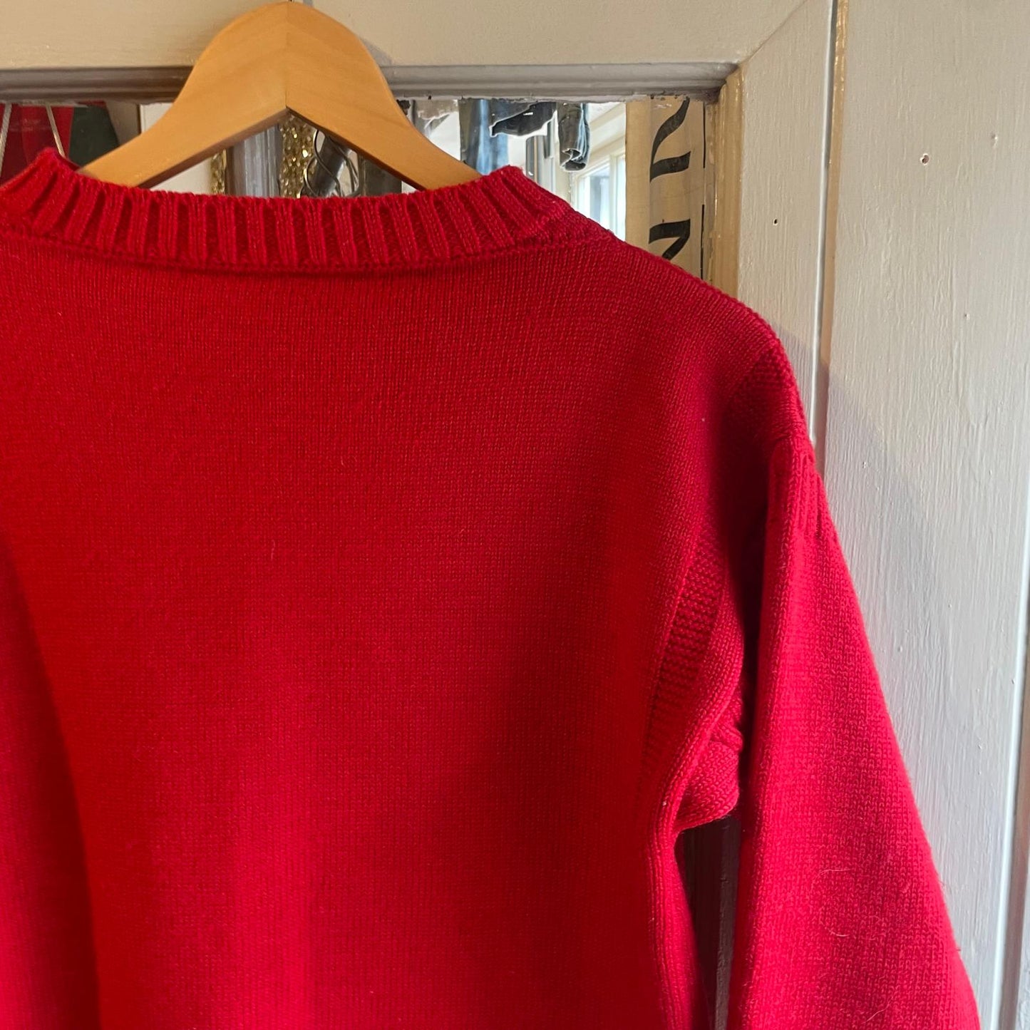 1970s Red Wool British Fisherman Guernsey Jumper