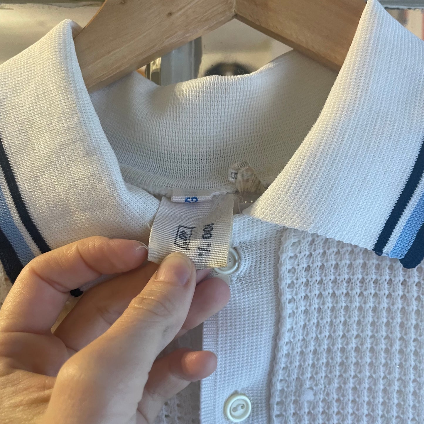 1970s White Netting Waffle Polo Shirt Top