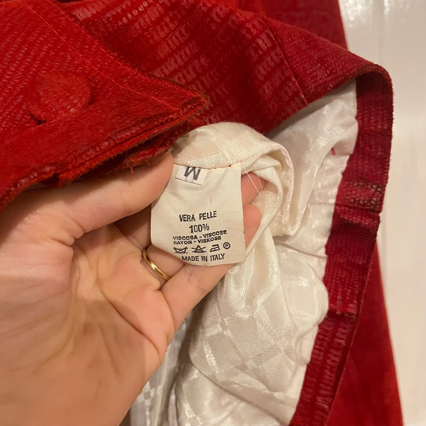 1990s Y2K Red Snake Skin Style Italian Leather Suede Jacket
