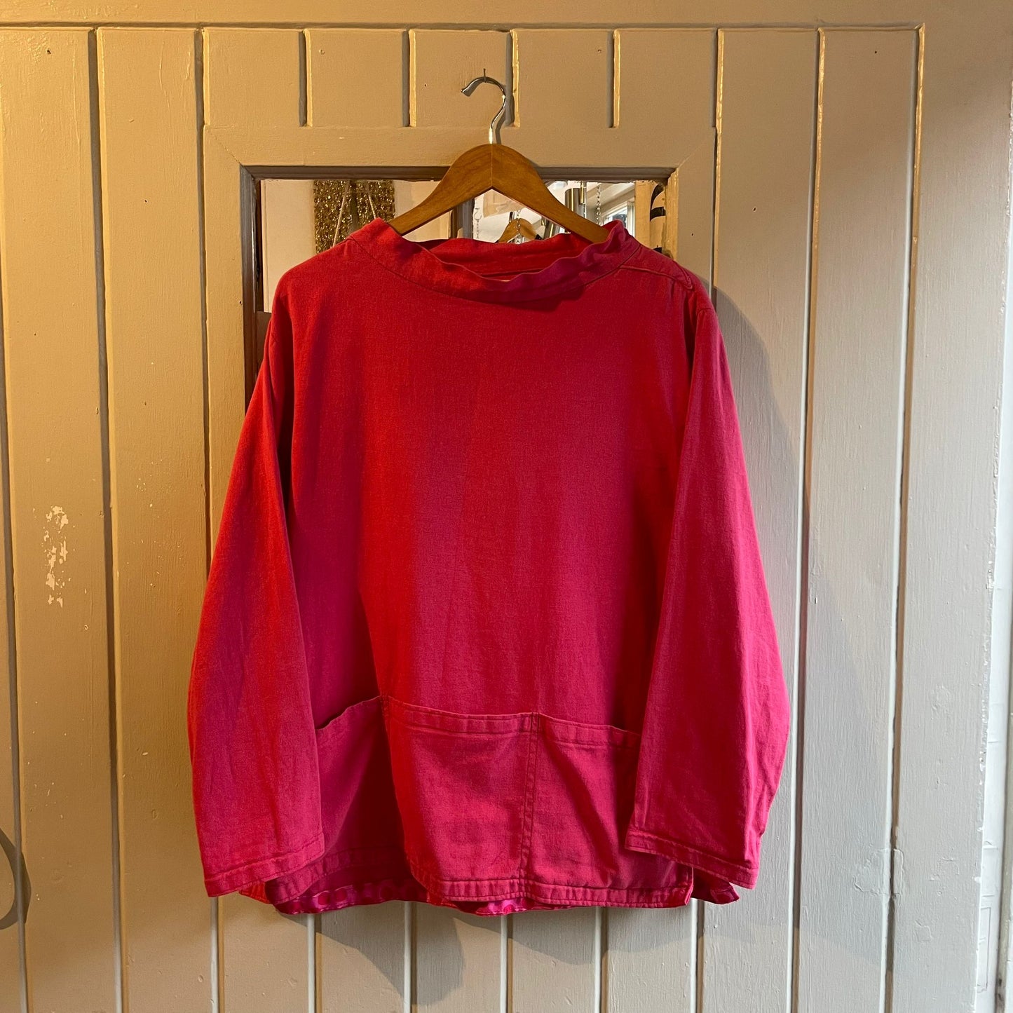 1980s Red Cotton British Work Fisherman Artist Smock Jacket
