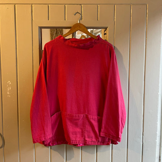 1980s Red Cotton British Work Fisherman Artist Smock Jacket