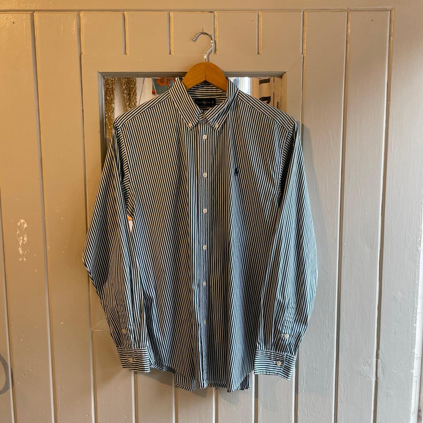 1990s Green Striped Ralph Lauren Button Up Shirt