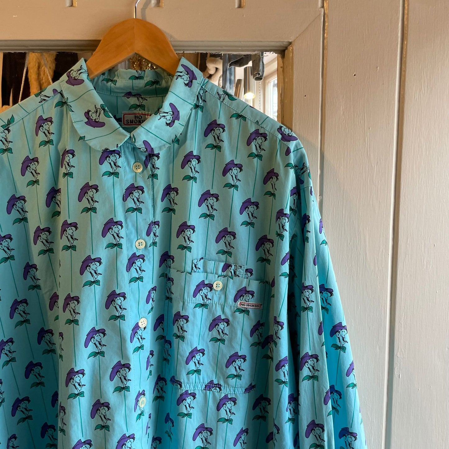 1980s Turquoise 'No Smoking' Cotton Long Sleeve Shirt