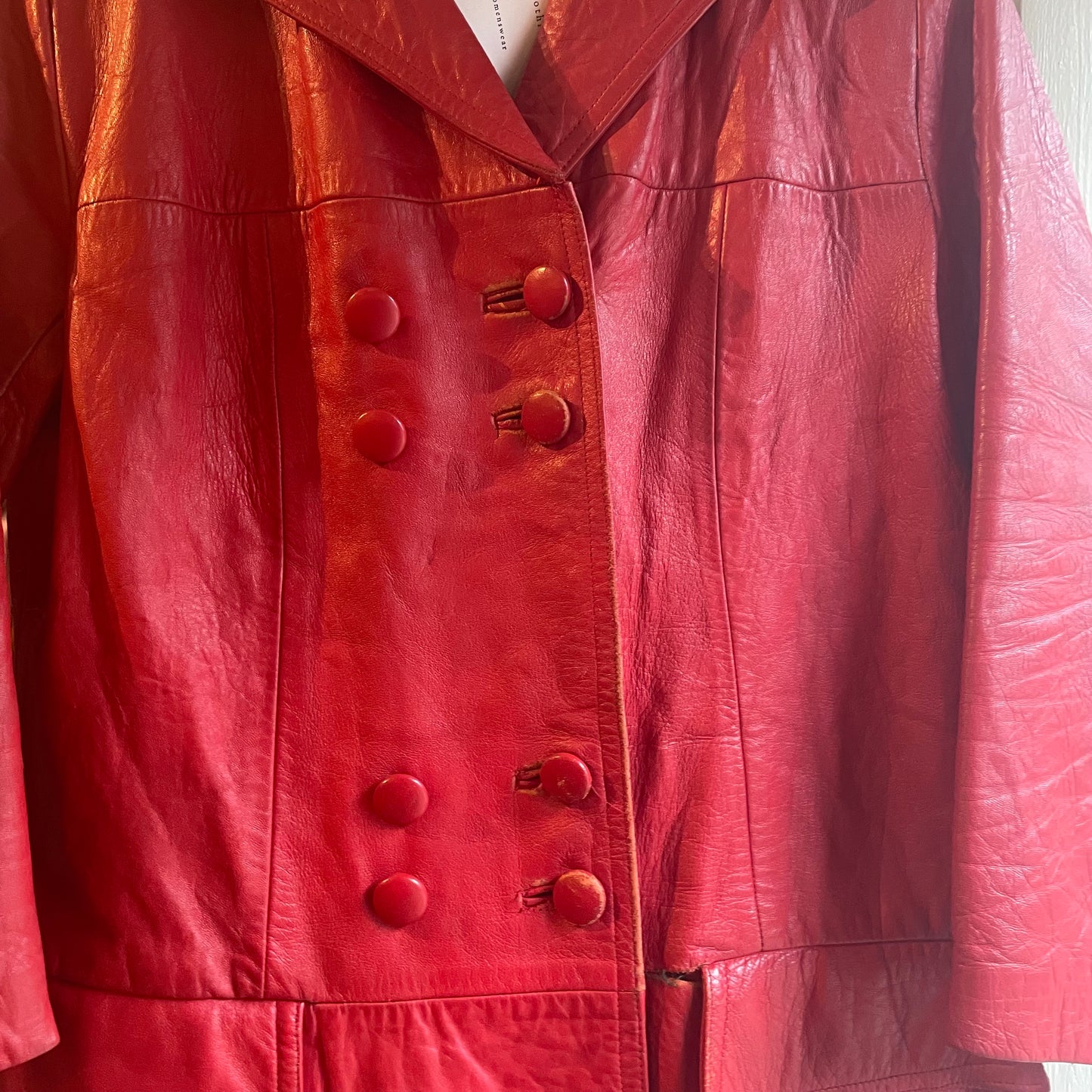 1970s Red Leather Button Long Jacket