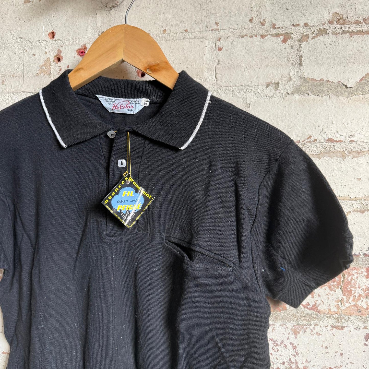 1960s Black Cotton Dead Stock British Leisure Polo Shirt