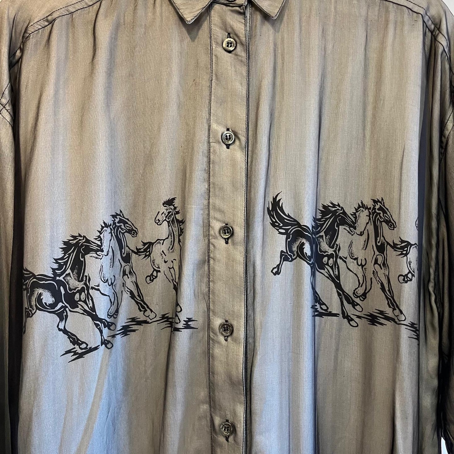 1980s Unusual Netting Graphic Button Up Western Shirt
